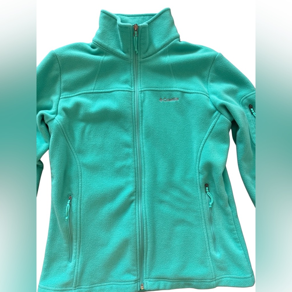 Columbia Jacket Women Large Blue Teal Full Zip Fleece Hiking Outdoors *